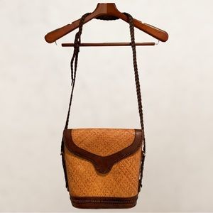 Talbots Vintage Leather and straw braided adjustable strap crossbody bag